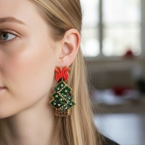 Christmas Tree Beaded Earrings Drop Dangle Hook Christmas Holiday Party